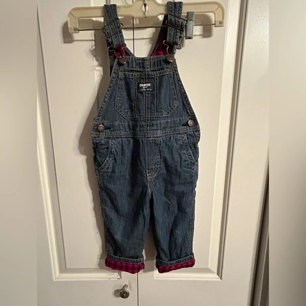 Oshkosh B’Gosh Kids Toddlers Denim Overalls Flannel Lined size 2T